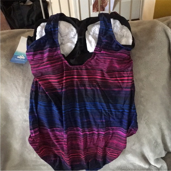 Swimsuits for All-Pink & Blue Striped One Piece - Picture 2 of 2